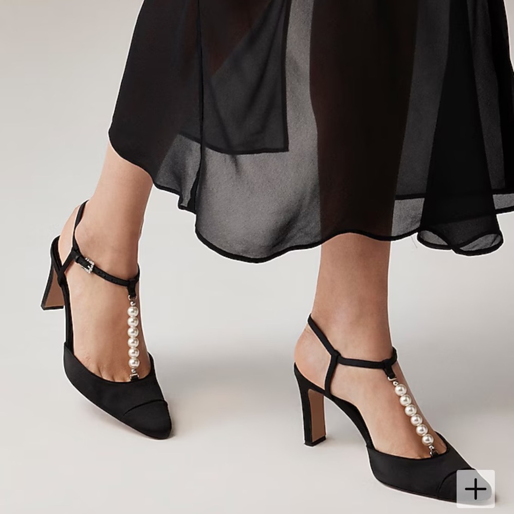 Made-in-Spain Jules pearl-strap pumps in satin